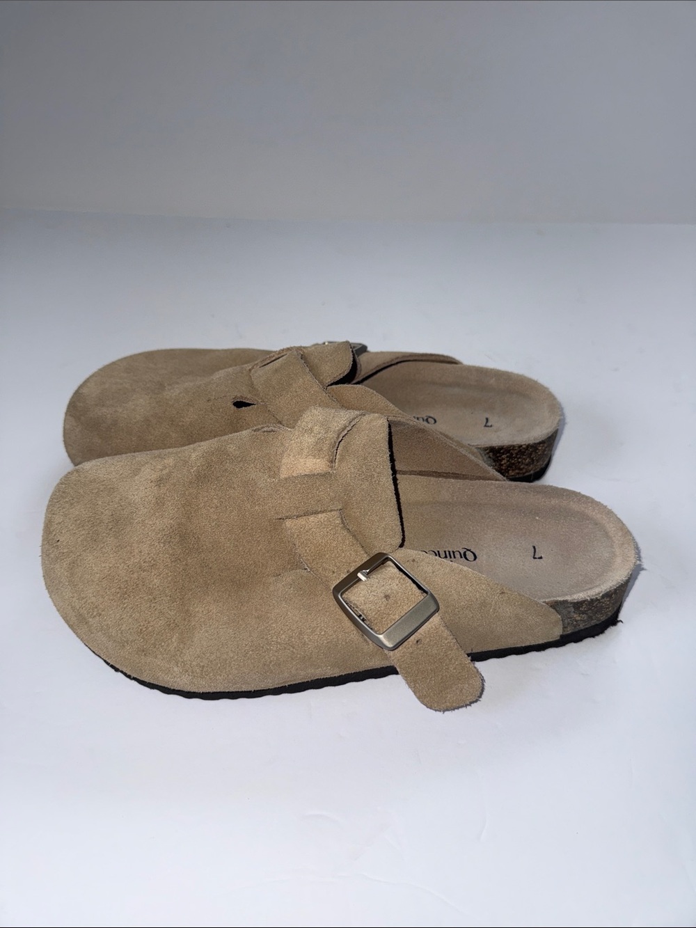 Quince Suede Clog Mule in Taupe with Buckle